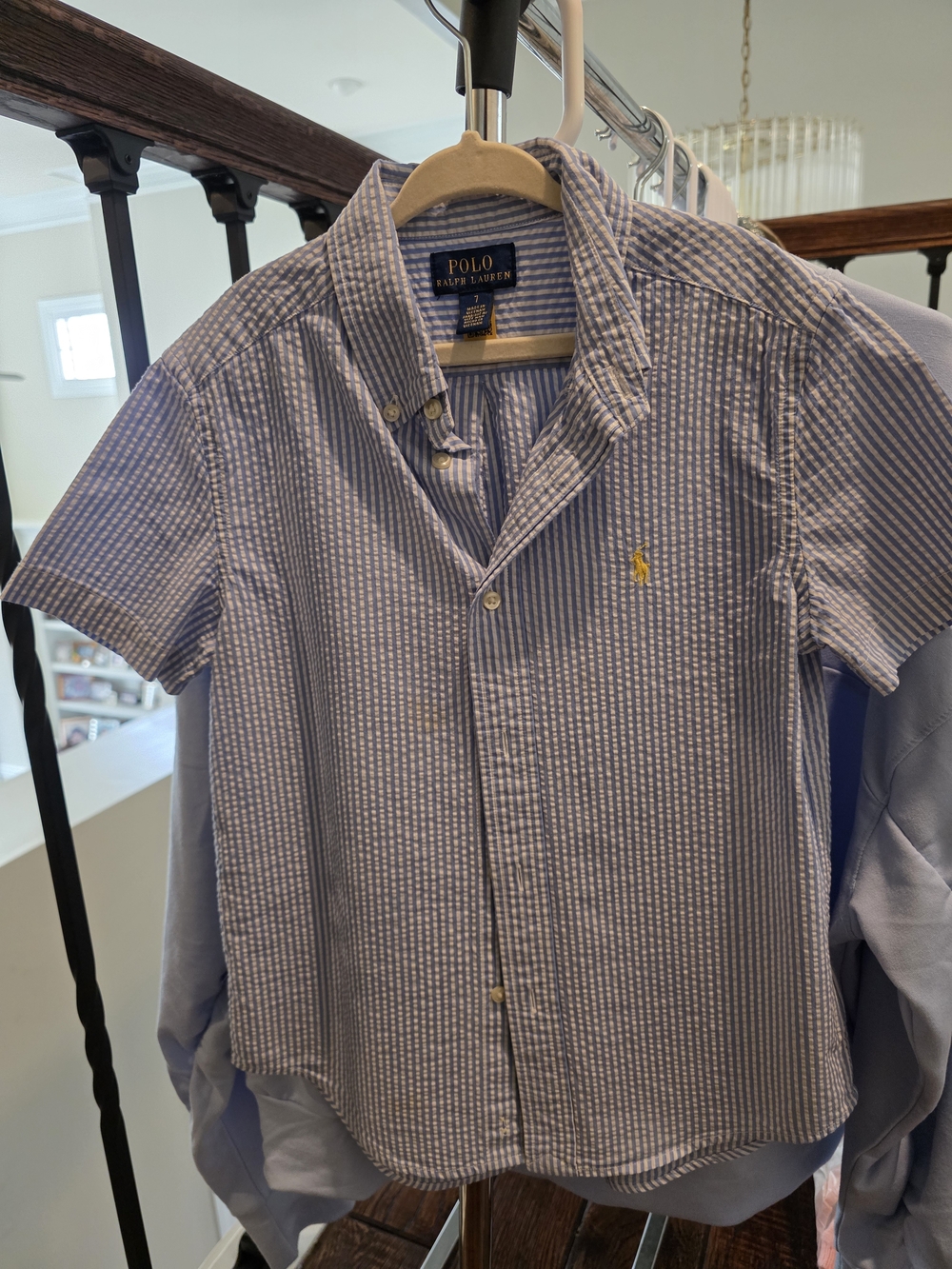 Boys Polo by Ralph Lauren Blue & White Seersucker Short-Sleeve Button-Down Shirt